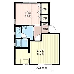 フラットリベラC 1LDKの間取図画像