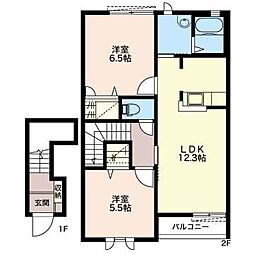 レジェンド・ヤマト新栃木B 2LDKの間取図画像
