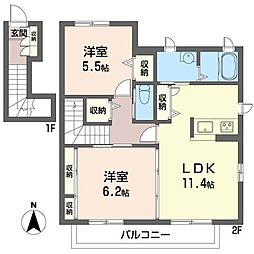 ヴェルベーナ　I 2階2LDKの間取り