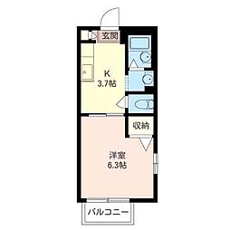 シャルマン茜 1Kの間取図画像