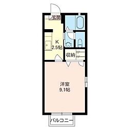 サンモールB 1Kの間取図画像