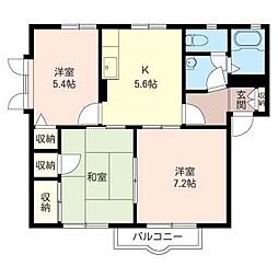 カーサ十一屋B 3Kの間取図画像
