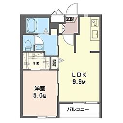 コ−ポ布田 2階1LDKの間取り