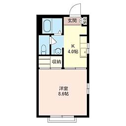 スクエアパーク 1Kの間取図画像