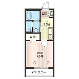 マストライフ鵜の木 1Kの間取図画像