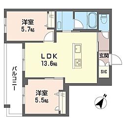 ＷＴＢ大塚 2階2LDKの間取り