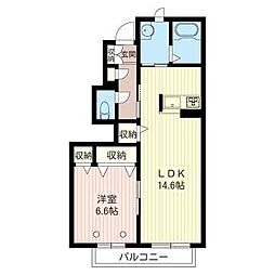 コモドパティオB 1LDKの間取図画像