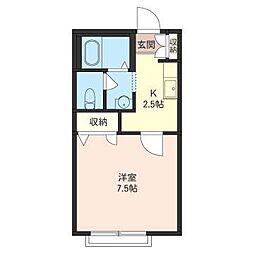 サンモア・2 1Kの間取図画像