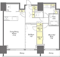 プライムメゾン中目黒 14階2LDKの間取り
