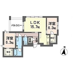 ソフィア新宿 2階2LDKの間取り
