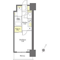 プライムメゾン白金高輪 5階1Kの間取り