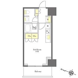 プライムメゾン白金台タワー 8階ワンルームの間取り