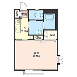 ラ・コート・オ・フェ参番館 00201 2階1Kの間取り