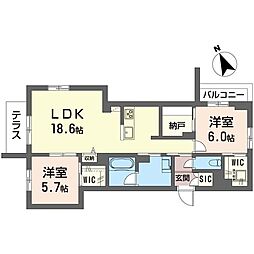 リーブリット吉祥寺 2LDKの間取図画像