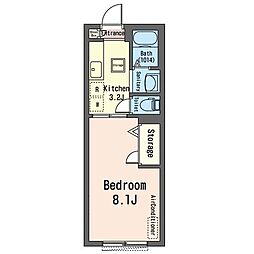 ディアコート 1階1Kの間取り
