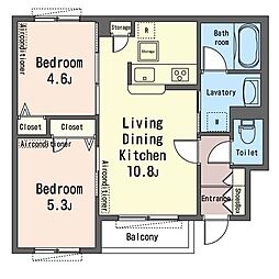 クラリスコート 1階2LDKの間取り