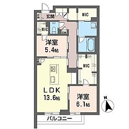 イーストガーデン 2LDKの間取図画像