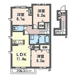 ShaMaison境橋 3LDKの間取図画像