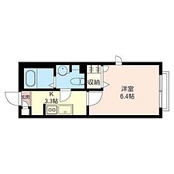 キューウェル1 1Kの間取図画像