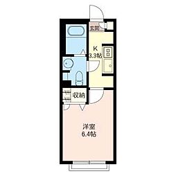 キューウェル1 1Kの間取図画像