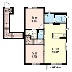 チャ・ベーネIII 2階2LDKの間取り