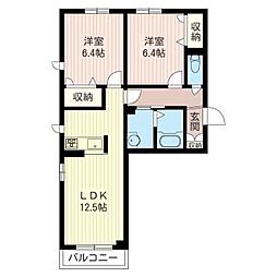 アリスティオ大南 2階2LDKの間取り