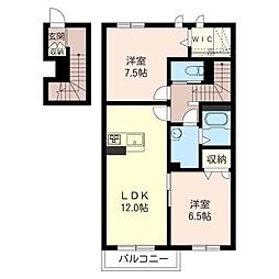 レオーネフォレストB 2LDKの間取図画像