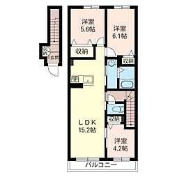 カルミアD 3LDKの間取図画像