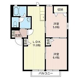 ヴィラ・エクシール 2LDKの間取図画像