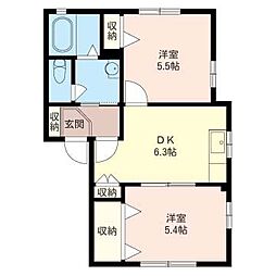 フローラルハイツ富士見 2DKの間取図画像