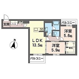 メゾン・ド・若葉 2LDKの間取図画像
