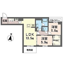 メゾン・ド・若葉 2LDKの間取図画像