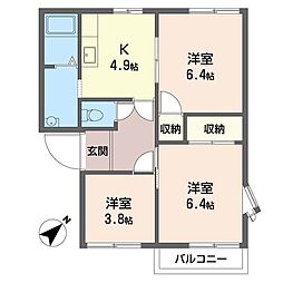あずま・コーポD 3Kの間取図画像