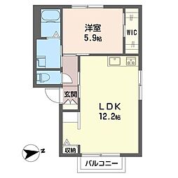 ウエストヒルズB 1LDKの間取図画像