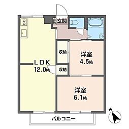 コーポトートーA 2LDKの間取図画像