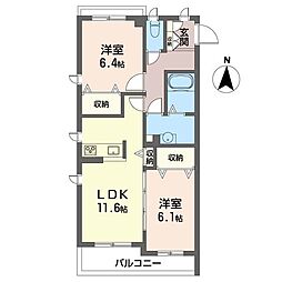 マンション鷹の巣（Ａ） 3階2LDKの間取り