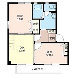 ラフォーレD 2DKの間取図画像