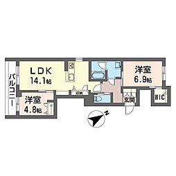 ヴィラ　ダブリュー　タッソ 1階2LDKの間取り