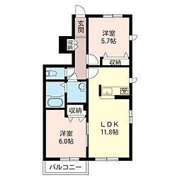 グリナージュC 2LDKの間取図画像