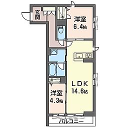 ヴィアソーレ大宮公園 2LDKの間取図画像
