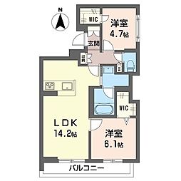 グランディール 2LDKの間取図画像