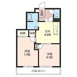 カーサ・大久保・壱番館 2DKの間取図画像