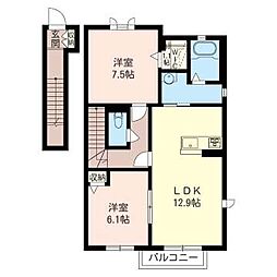 シャーメゾン新町 2LDKの間取図画像