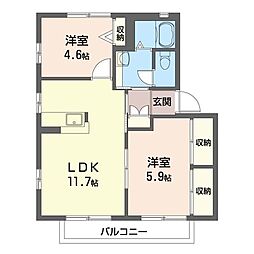 ラフォーレ若松原B 2LDKの間取図画像