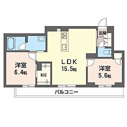 リーフ双葉町 00101 1階2LDKの間取り