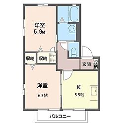 ソシア　Ｄ 2階2Kの間取り