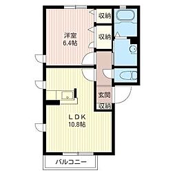 ファイン・ヒルズＢ 1階1LDKの間取り