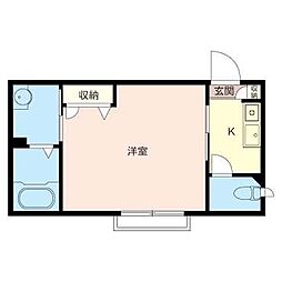 プランドール 1Kの間取図画像