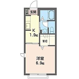 アローハイム 1Kの間取図画像