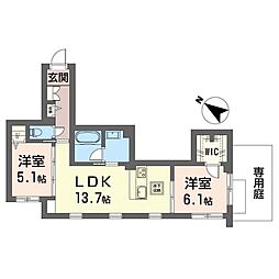 ヴァレンズ・フロレ 1階2LDKの間取り
